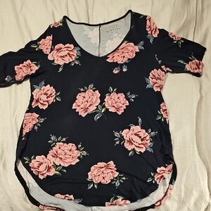 Torrid Black Blouse with Pink Floral Pattern